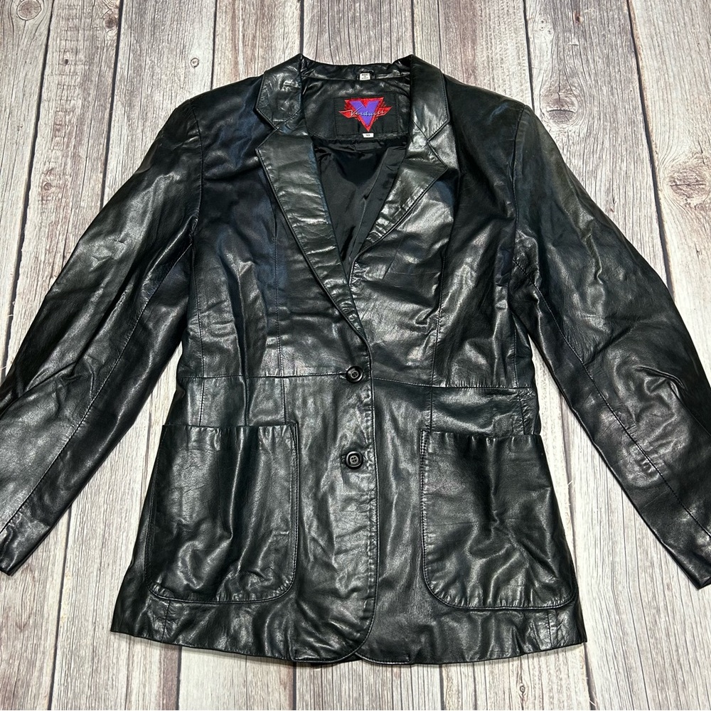 Vintage Verducci Vintage Black Leather Blazer Jacket Women’s Size 10